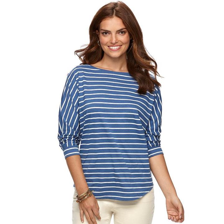 Women's Chaps Striped Boatneck Tee, Size: Small, Blue
