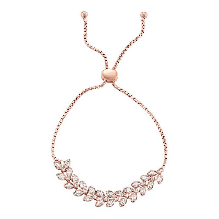 14k Rose Gold Over Silver Lab-created White Sapphire Leaf Bolo Bracelet, Women's, Size: 9