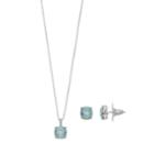Brilliance Silver Plated Cushion Pendant & Stud Earring Set With Swarovski Crystals, Women's, Blue
