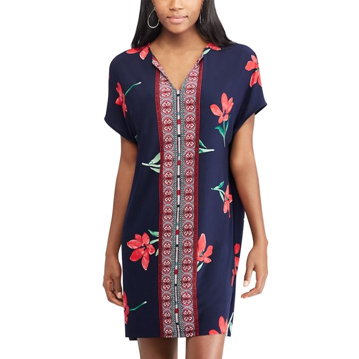 Women's Chaps Floral & Mosaic Print Shift Dress, Size: Medium, Blue (navy)