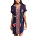 Women's Chaps Floral & Mosaic Print Shift Dress, Size: Medium, Blue (navy)