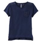 Girls 4-12 Oshkosh B'gosh&reg; Navy Eyelet Pocket Tee, Size: 4-5, Med Blue