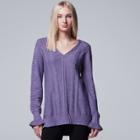 Women's Simply Vera Vera Wang Cable Knit V-neck Sweater, Size: Large, Med Purple