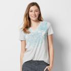 Women's Graphic V-neck Tee, Size: Small, Light Grey