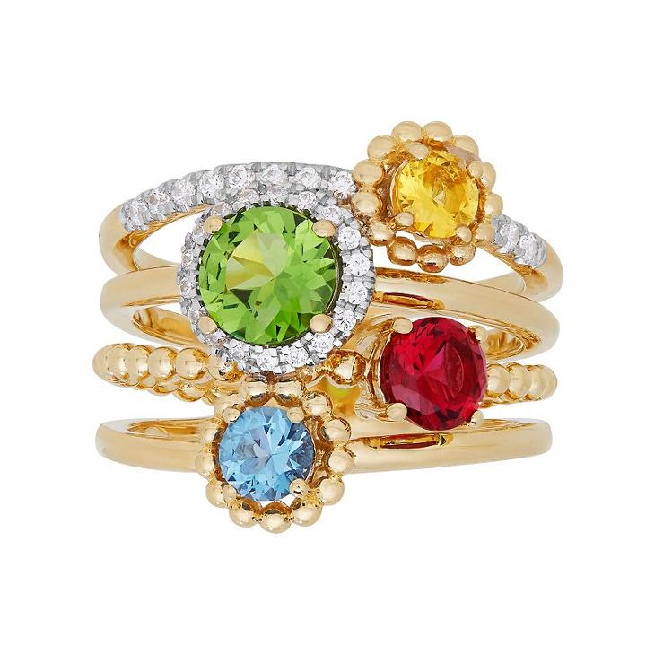 David Tutera 14k Gold Over Silver Simulated Gemstone & Cubic Zirconia Ring, Women's, Size: 7, Blue