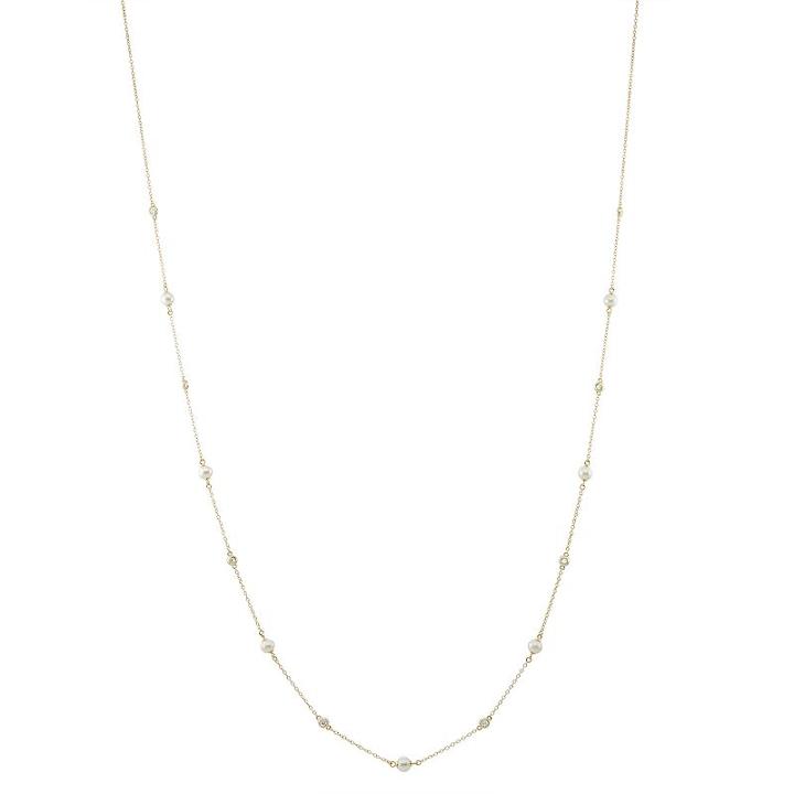 14k Gold Over Silver Freshwater Cultured Pearl & Cubic Zirconia Long Station Necklace, Women's, Size: 36, White