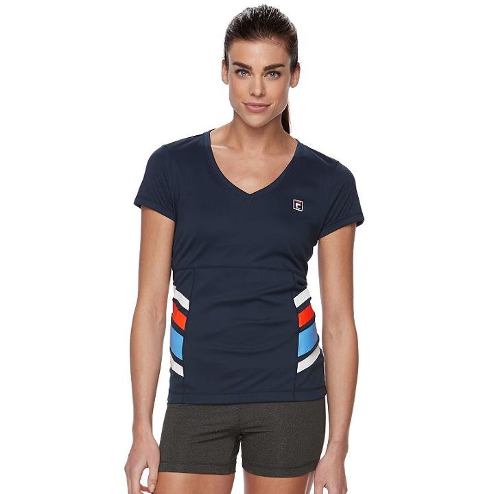 Women's Fila Sport&reg; Striped V-neck Tee, Size: Medium, Blue (navy)