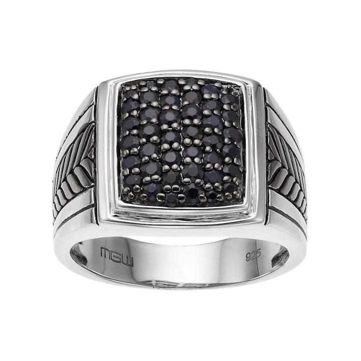 Men's Sterling Silver Black Sapphire Textured Cluster Ring, Size: 12