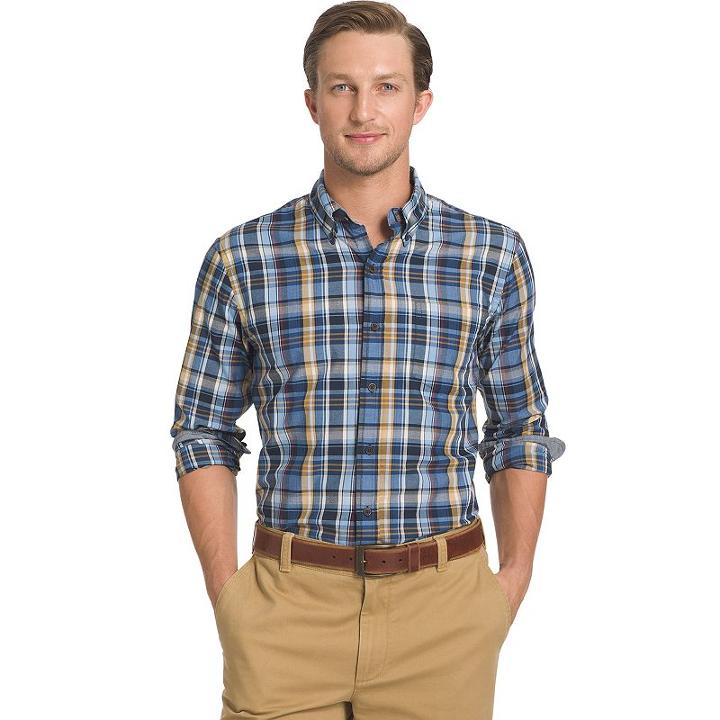 Men's Arrow Classic-fit Madras-plaid Button-down Shirt, Size: Large, Blue Other