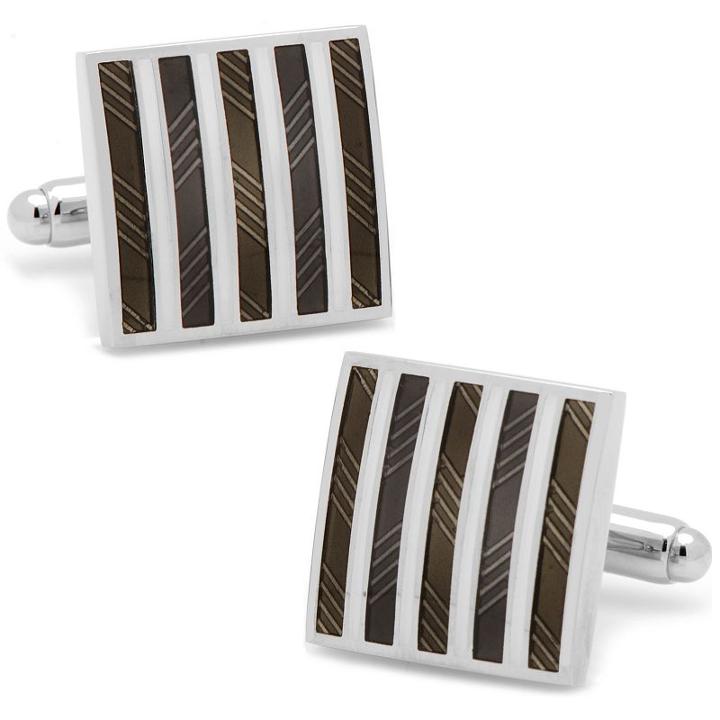 Striped Square Cuff Links, Men's, Black