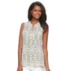 Women's Croft & Barrow&reg; Print Crepe Henley, Size: Medium, Brt Green