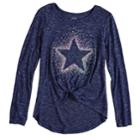 Girls 7-16 & Plus Size So&reg; Cozy Front Knot Long Sleeve Graphic Tee, Size: 12, Blue (navy)