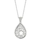Sterling Silver 1/4 Carat T.w. Diamond Flower Teardrop Pendant, Women's, Size: 18, White