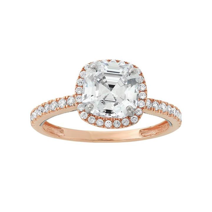 Cubic Zirconia 10k Gold Two Tone Tiered Halo Ring, Women's, Size: 9, White