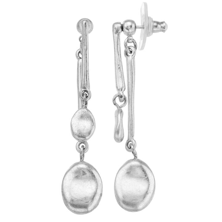 Silver Tone Pebble Linear Drop Earrings, Women's