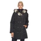Women's Kc Collections Faux Fur Trim Double Breasted Puffer Coat, Size: Small, Black