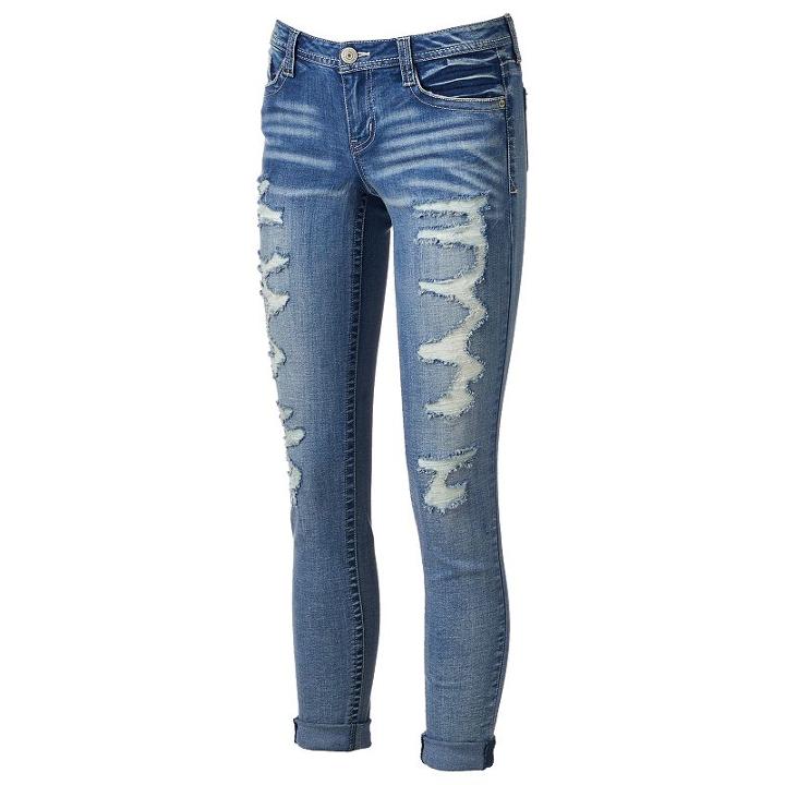 Juniors' Almost Famous Ripped Skinny Jeans, Girl's, Size: 1, Dark Blue