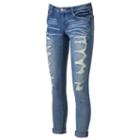 Juniors' Almost Famous Ripped Skinny Jeans, Girl's, Size: 1, Dark Blue