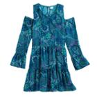 Girls 7-16 & Plus Size Mudd&reg; Cold-shoulder Bell Sleeve Patterned Dress, Size: 14 1/2, Turquoise/blue (turq/aqua)