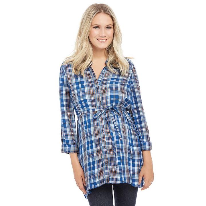 Maternity Oh Baby By Motherhood&trade; Plaid Tunic, Women's, Size: Small, Blue (navy)