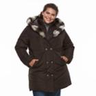 Plus Size Kc Collections Faux Fur Trim Double Breasted Puffer Coat, Women's, Size: 2xl, Dark Brown