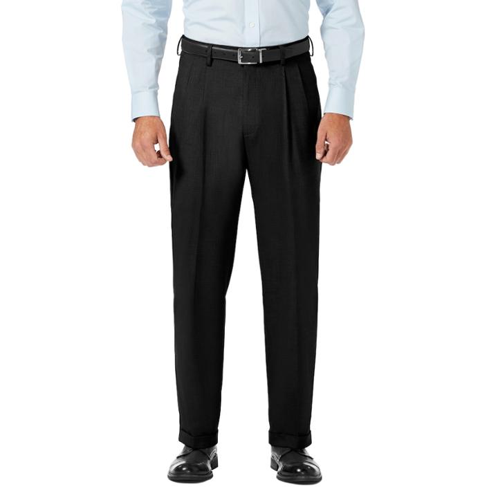 Men's J.m. Haggar Premium Classic-fit Stretch Sharkskin Pleated Dress Pants, Size: 40x34, Black