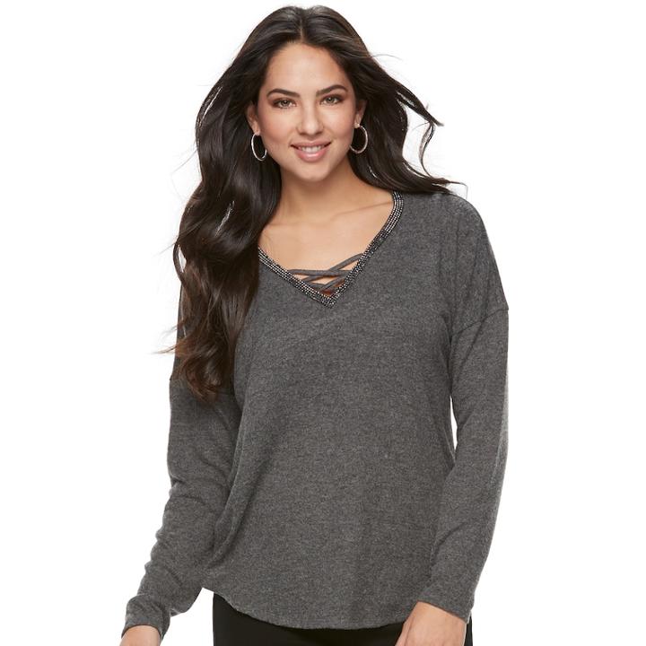 Women's Jennifer Lopez Strappy Tee, Size: Large, Grey (charcoal)