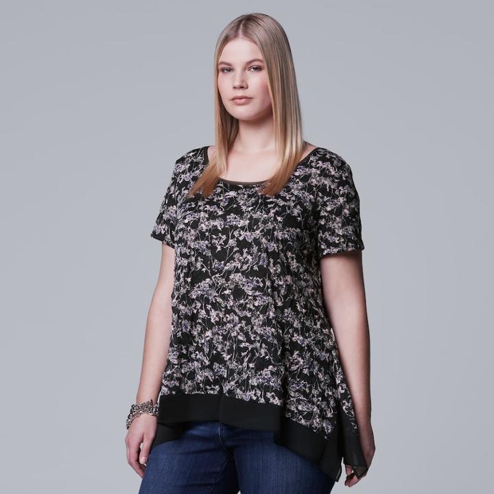 Plus Size Simply Vera Vera Wang Printed Crinkle Tee, Women's, Size: 1xl, Oxford