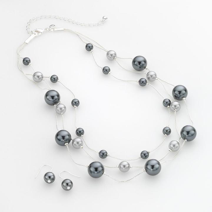 Croft & Barrow&reg; Silver Tone Simulated Pearl Multistrand Necklace And Drop Earring Set, Women's, Grey
