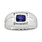 Sterling Silver 1/8-ct. T.w. Diamond And Lab-created Sapphire Ring - Men, Size: 10, White