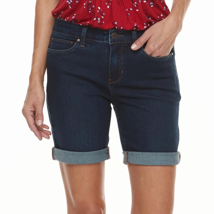 Women's Croft & Barrow&reg; Cuffed Jean Shorts, Size: 14, Dark Blue