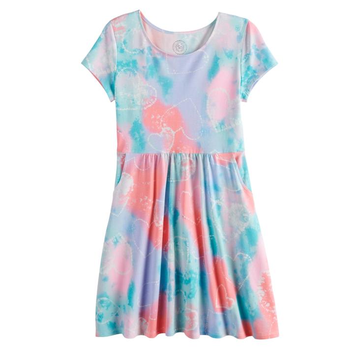 Girls 7-16 So&reg; Short Sleeve Skater Dress, Size: Xl/14, Light Blue