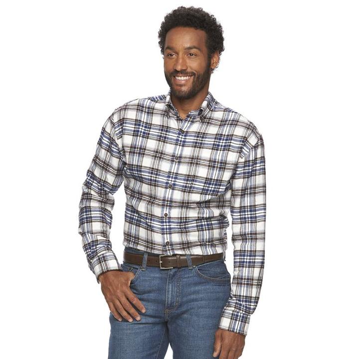 Men's Croft & Barrow&reg; Classic-fit Plaid Flannel Button-down Shirt, Size: Medium, Dark Blue, Comfort Wear