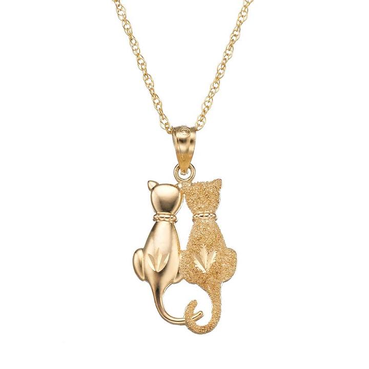 10k Gold Double Cat Pendant Necklace, Women's, Size: 18