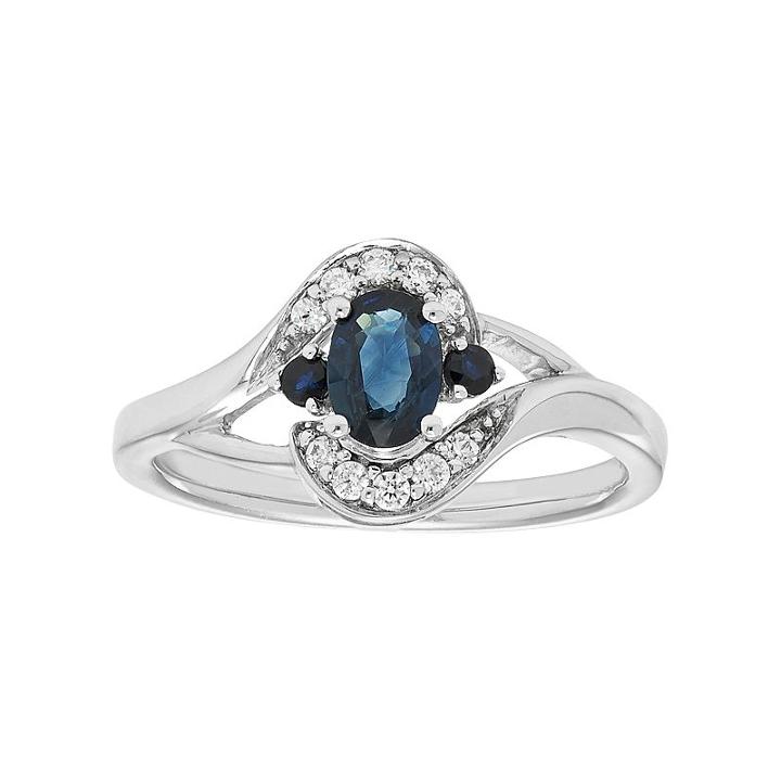14k White Gold Sapphire & Diamond Accent Ring, Women's, Size: 7, Blue