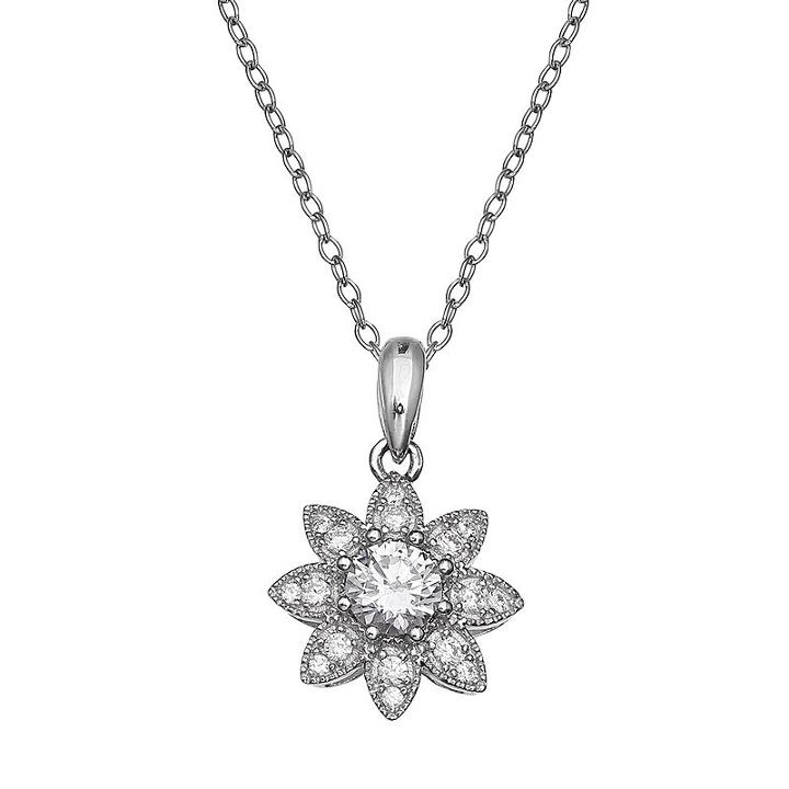 Sterling Silver Cubic Zirconia Flower Pendant Necklace, Women's, Size: 18