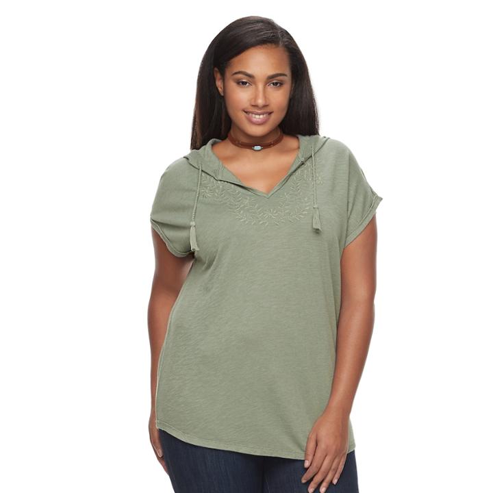 Plus Size Sonoma Goods For Life&trade; Embroidered Hoodie, Women's, Size: 1xl, Med Green