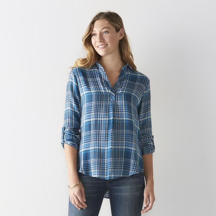 Women's Sonoma Goods For Life™ Plaid Top, Size: Xl, Blue