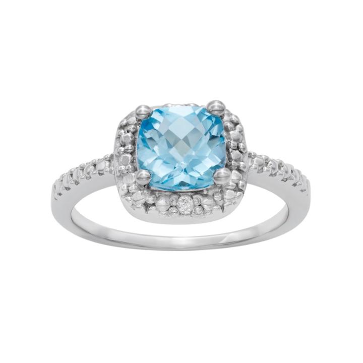 Sterling Silver Blue Topaz Square Halo Ring, Women's, Size: 6