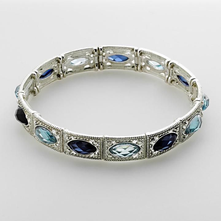 1928 Blue Marquise Stretch Bracelet, Size: 7