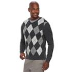 Men's Croft & Barrow&reg; Classic-fit Argyle Fine-gauge V-neck Sweater, Size: Small, Dark Grey