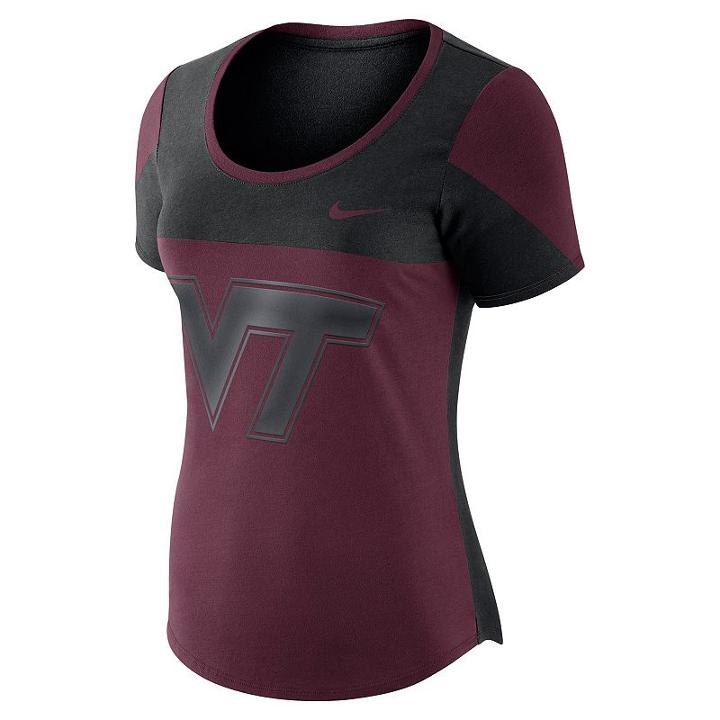 Women's Nike Virginia Tech Hokies Enzyme-washed Colorblock Tee, Size: Xl, Dark Red