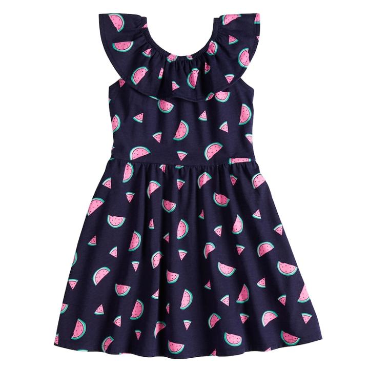 Girls 4-10 Jumping Beans&reg; Ruffled Neck Skater Dress, Size: 6, Dark Blue