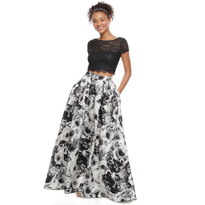 Juniors' Speechless Lace & Floral 2-piece Prom Dress, Teens, Size: 9, Oxford