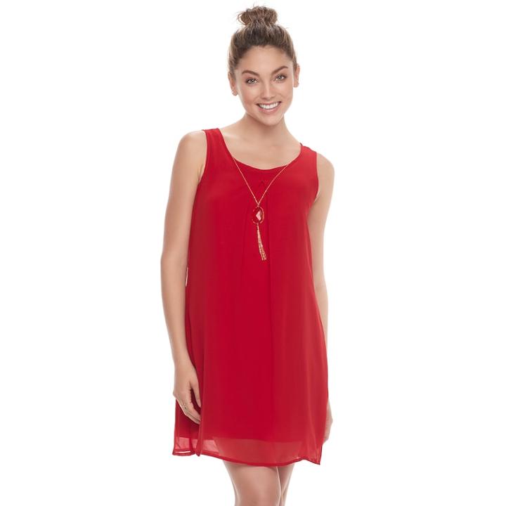 Juniors' Lily Rose Necklace Shift Dress, Teens, Size: Medium, Brt Red