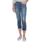 Juniors' Almost Famous Fray Hem Ripped Girlfriend Capris, Teens, Size: 9, Dark Blue