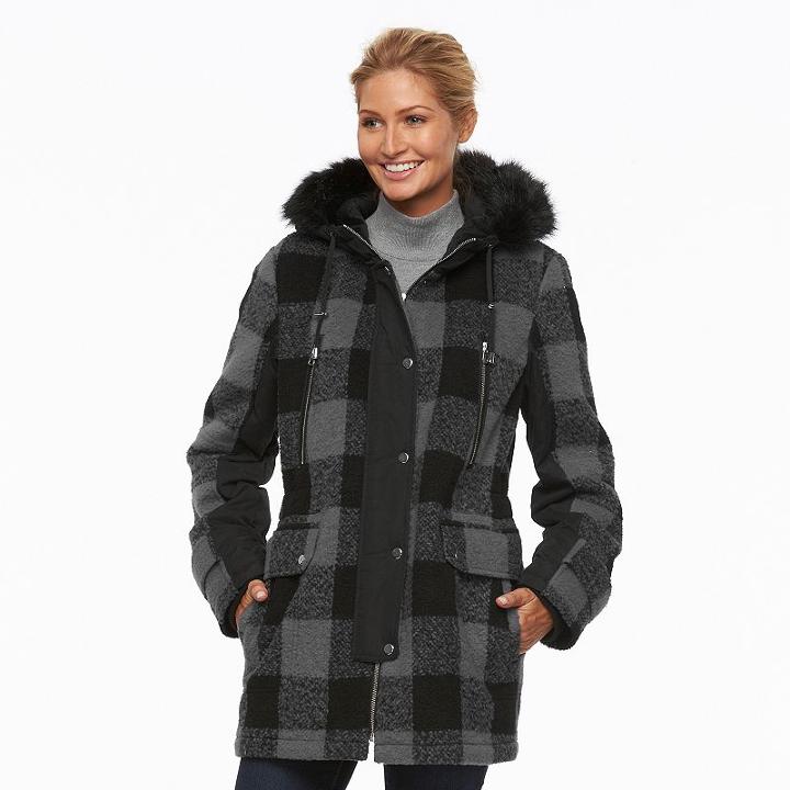 Apt. 9, Women's &reg; Hooded Wool Blend Anorak Jacket, Size: Small, Grey