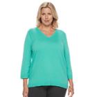 Plus Size Croft & Barrow&reg; V-neck Pullover, Women's, Size: 2xl, Turquoise/blue (turq/aqua)
