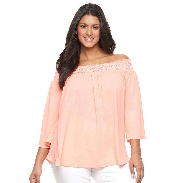 Plus Size Apt. 9 Smocked Off-the-shoulder Top, Women's, Size: 1xl, Brt Orange