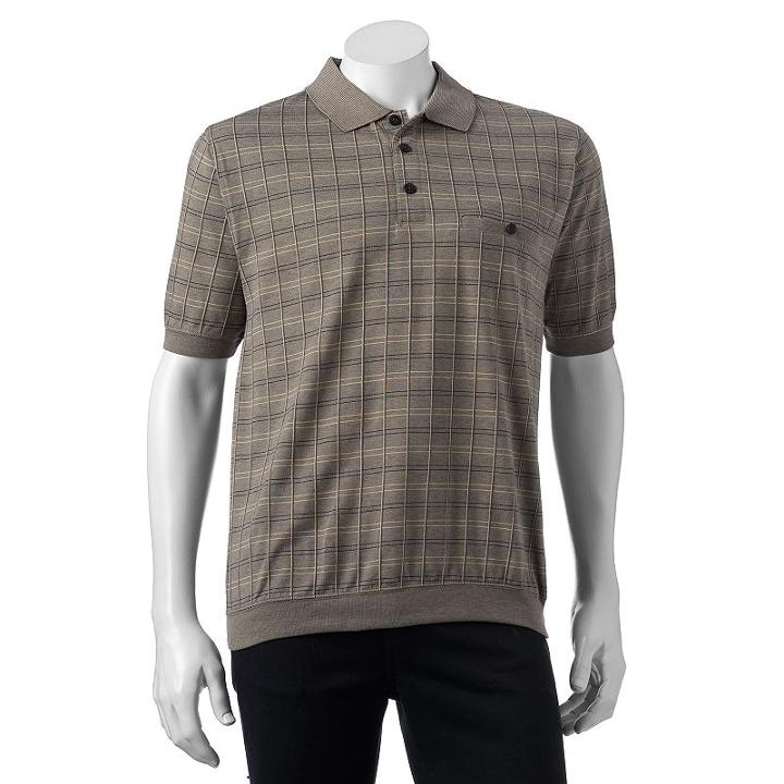 Men's Safe Harbor Grid Jacquard Banded-bottom Polo, Size: Xl, Med Beige